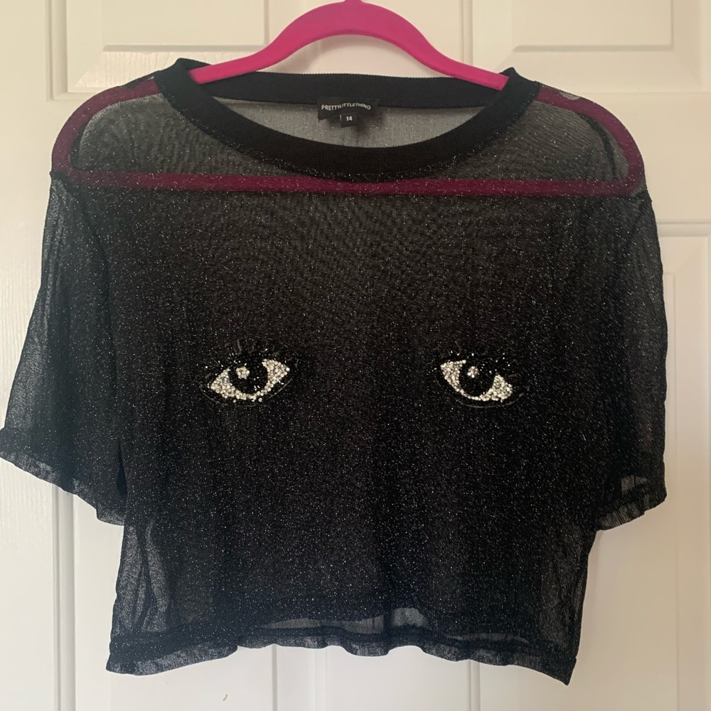 Cropped sheer glitter top
